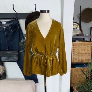 J. Crew Mustard Velvet Wrap Blouse